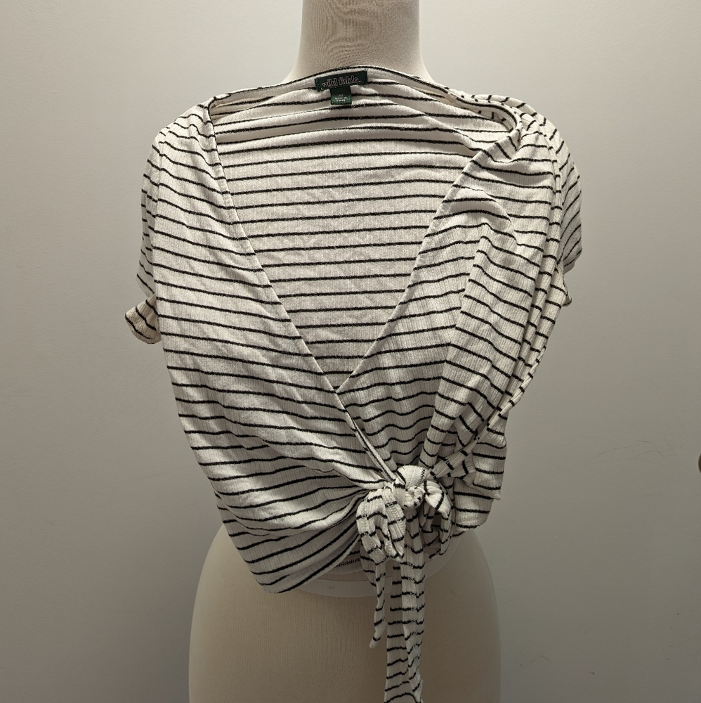 White striped cross tie front crop top